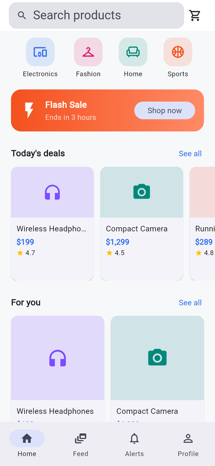 Shopping home screen